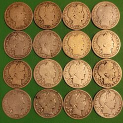 Lot of 16 Barber Half Silver Dollars