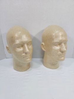 Tan Male Styrofoam Mannequin Head Display Stand Pair (2 Pcs)