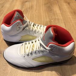 Nike Air Jordan 5 Retro Mid Fire Red White Silver CLEAN DA1911 102 Mens Size 15
