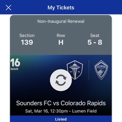 1 Ticket - Sounders vs Rapids - Sat 3/16