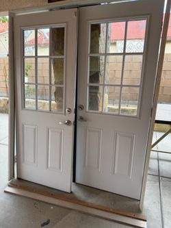 Used Exterior French Double Doors w/glass& Frame