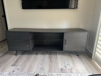 Mid-Century Modern Dark Wood Grain TV Stand Media Console