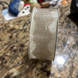 New Gold & Ivory Wired Edge Ribbon 1.5” X 25’