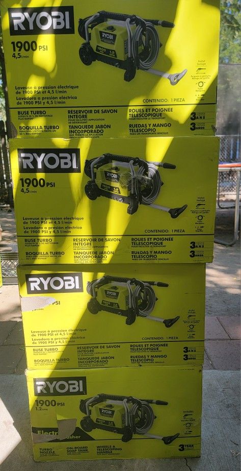 RYOBI
1900 PSI 1.2 GPM Cold Water Wheeled Corded Electric Pressure Washer