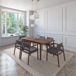 BRAND NEW Extendable Dark Grey Solid Rubber Wood Dining Set Ideal Furniture Set For Indoor
