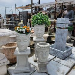 Concrete Buddha Head Statue Planter Pot / Cement Stone Garden Backyard Buddhas