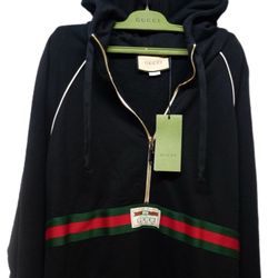 Gucci Cotton Jersey Sweatshirt Hoodie Black Green Red Light Felted Size XXL