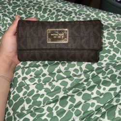 Michael Kors Dark Brown Wallet with gold accents