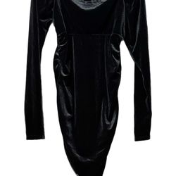 Wild Fable (I) Women’s Velvet Ruched Bodycon Dress Sz M Black Mini Tie Goth EUC