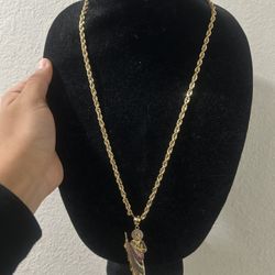 14k Rope Chain And San Judas Pendant