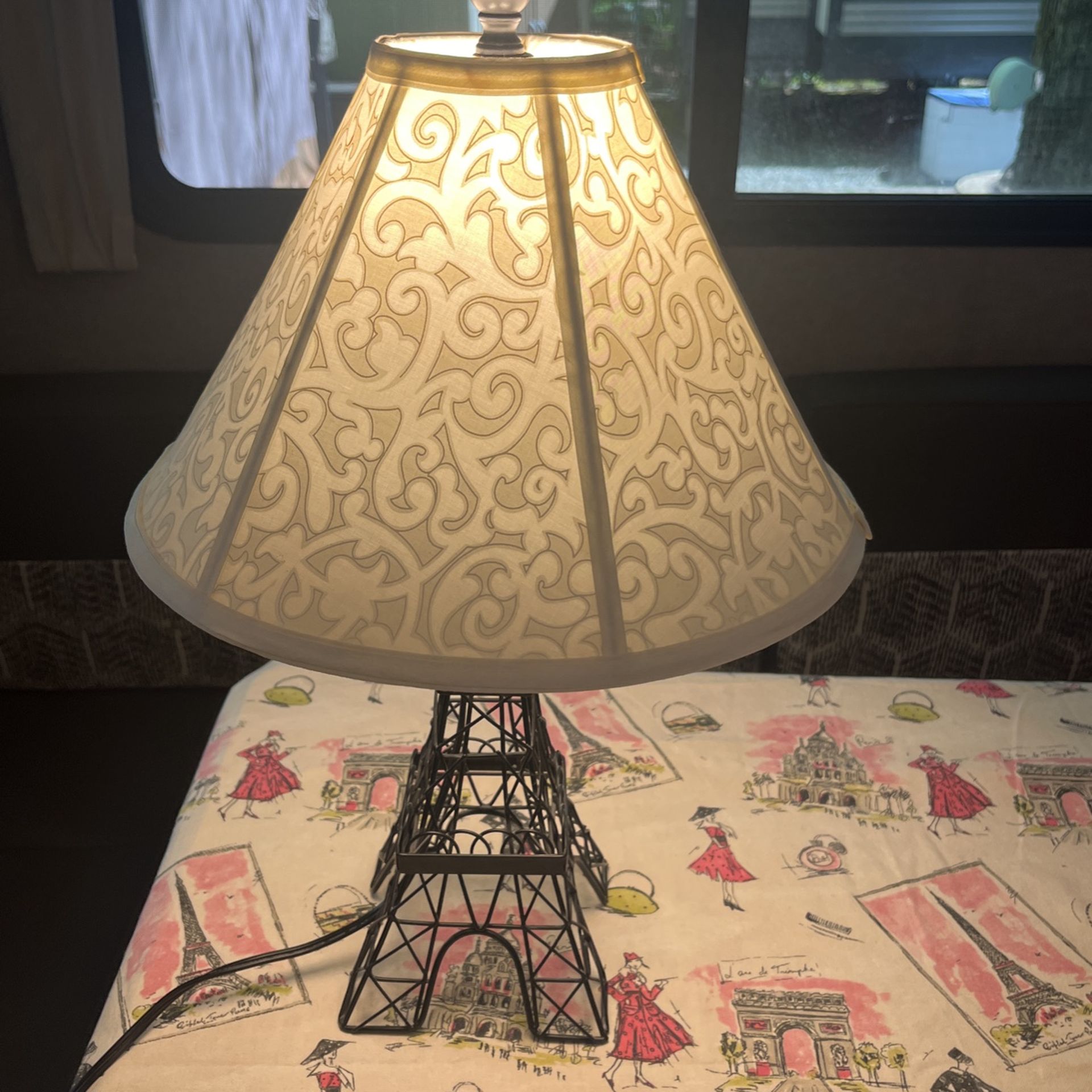 Lamp with gray and white shade
