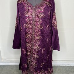 S/M Moroccan Kaftan Purple and Gold Embroidered Maxi Dress Caftan
