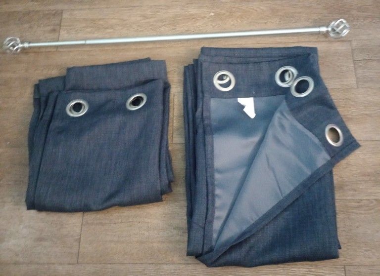 Dark Grey Drapes & Curtain Rod