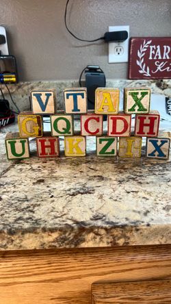 Vintage Wooden Alphabet Letter Blocks Set