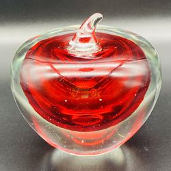 Art Glass Encased Red Apple Paperweight 3 1/2”