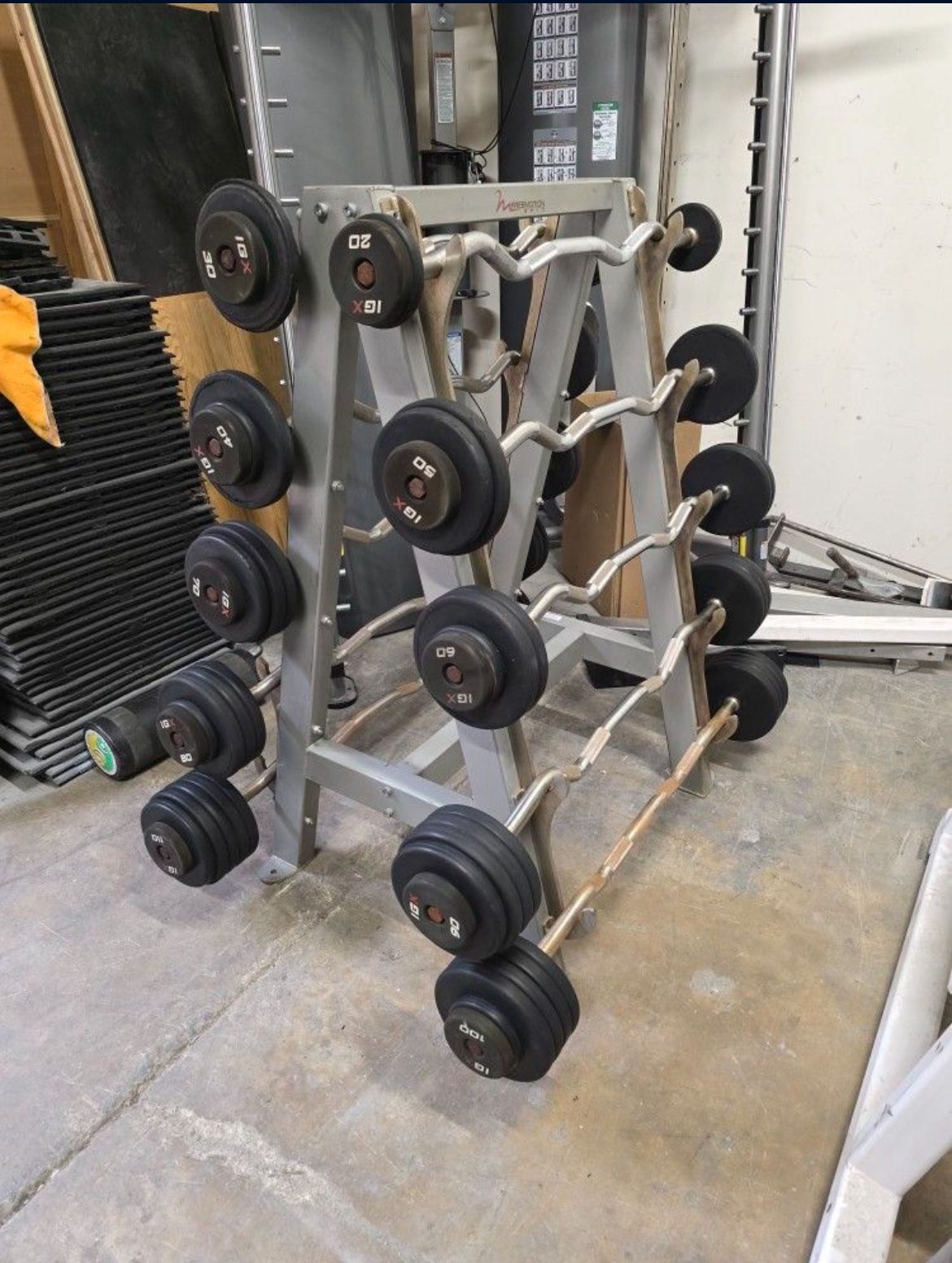 Fixed ez curl barbells with freemotion storage rack gym equipment exercise weights