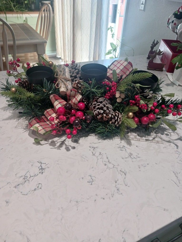 Christmas  Three Candle Center Piece 