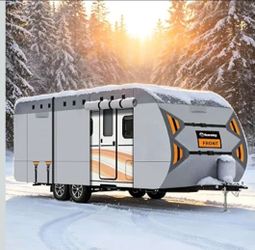 Travel Trailer RV Cover 35-38 FT, 9 Layers Heavy Duty Camper Cover, Rip-Stop All Weather Protection, Windproof Straps, Anti-Scratch Lining, Breathable