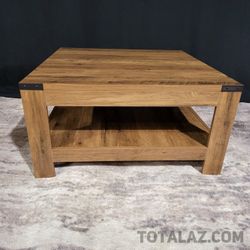 Farmhouse Coffee Table With 2 Tier Storage Shelves