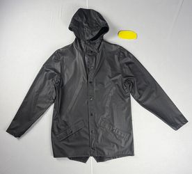 Rains Black Waterproof Hooded Jacket Size XS/S