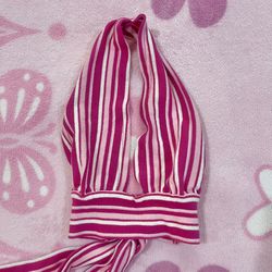 Pink Striped Halter Backless Tie Back Top - Size: XS 