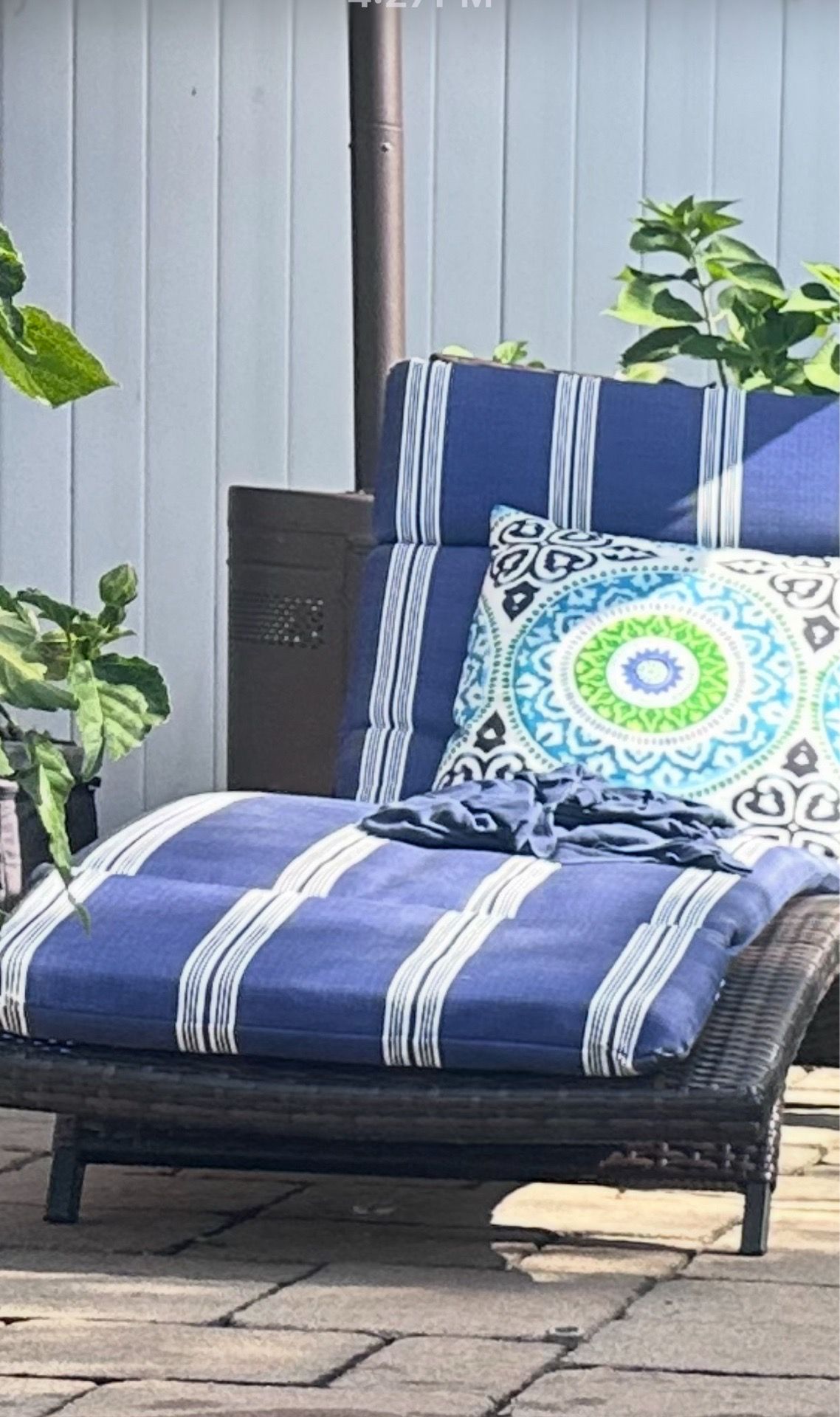 Blue Outdoor Chaise Lounge Cushions, Set of 3