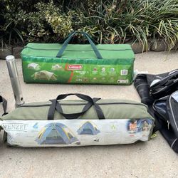 Camping gear-2 Tents, 2 Sleeping Bags, Duffle Bags, Frame Backpack