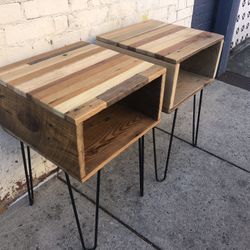 Side tables made from multiple species of reclaimed wood.   $125 each