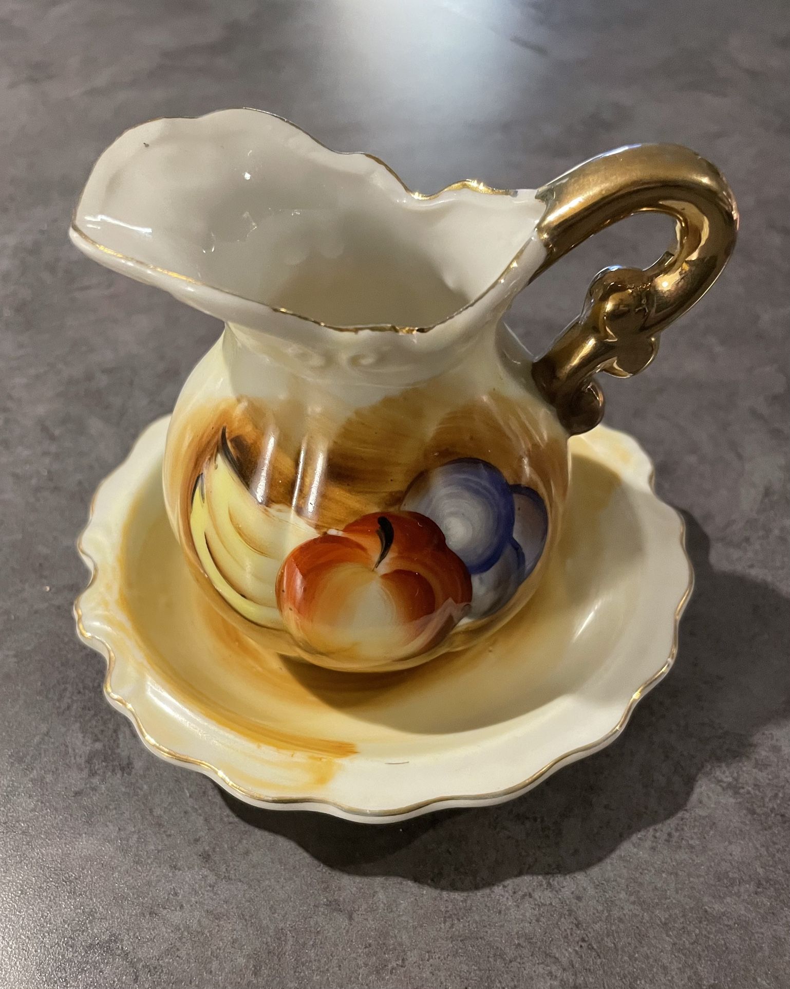 Vintage Hand Painted Miniature Porcelain Pitcher and Basin