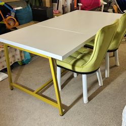 Upscale Modern Dining Set - White Premium Wood Table + Olive Velvet Chairs (Set Of 4) w/ Gold Frame (6-Piece)