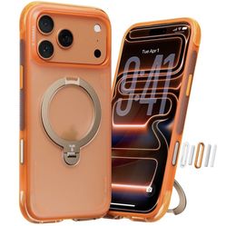 TORRAS Ostand Q3 Air for iPhone 17 Pro/17 Pro Max Case with Stronger Magnetic Stand, Fit for Magsafe, Airbags Miltary Protection, Horizon Orange 