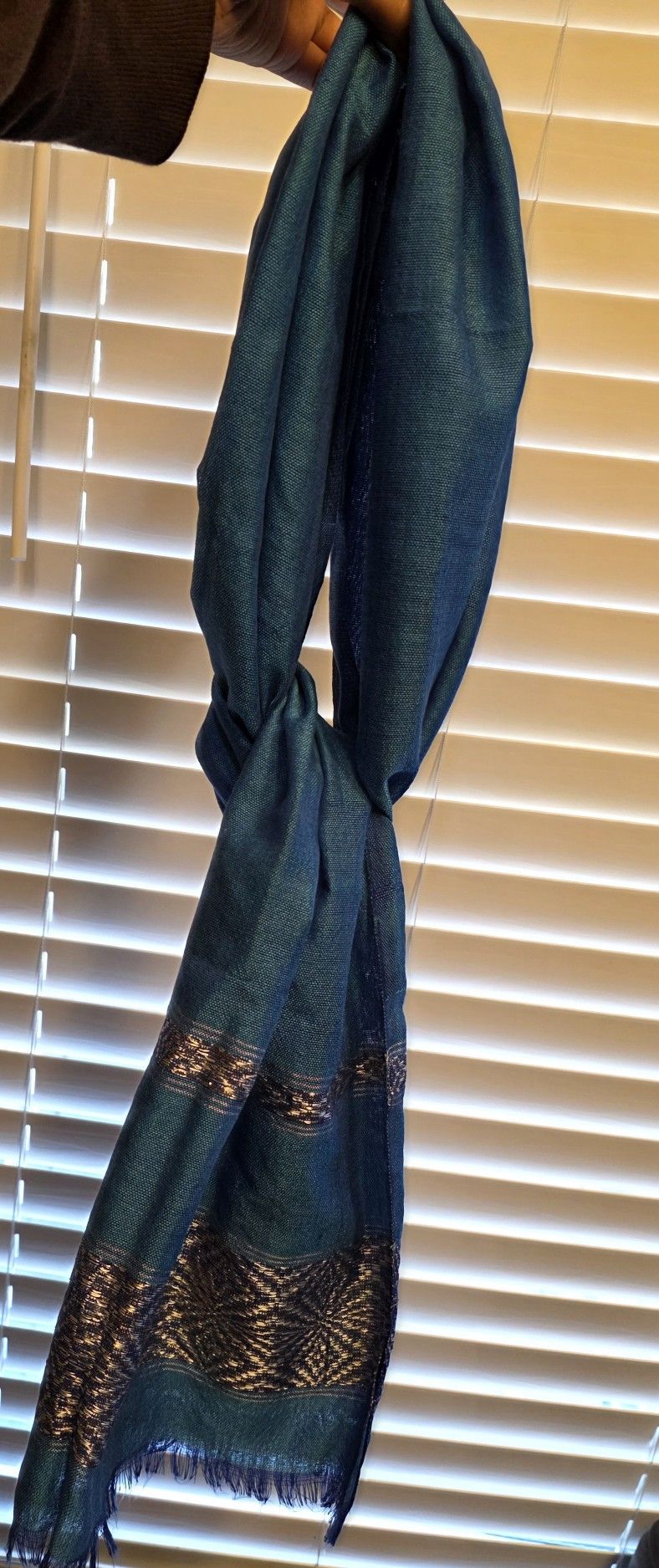 Woven Scarf/Shawl in Teal with Gold Metallic Accents