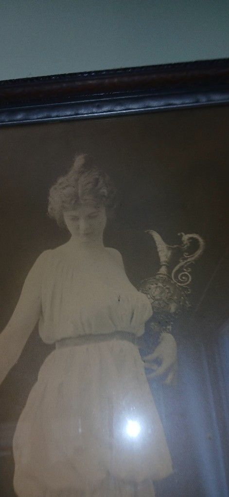 Seattle Antique Art Nuveau Blach And White Large Format Photograph Historical Local Art Antique Craftsman Rubinesque Woman Roman Revival Toga Ewer 