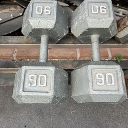 90lb Hex Iron Dumbbell Set Weights 