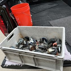 Crate Full Of Casters, Wheels, Dolly Wheels $20 For Everything