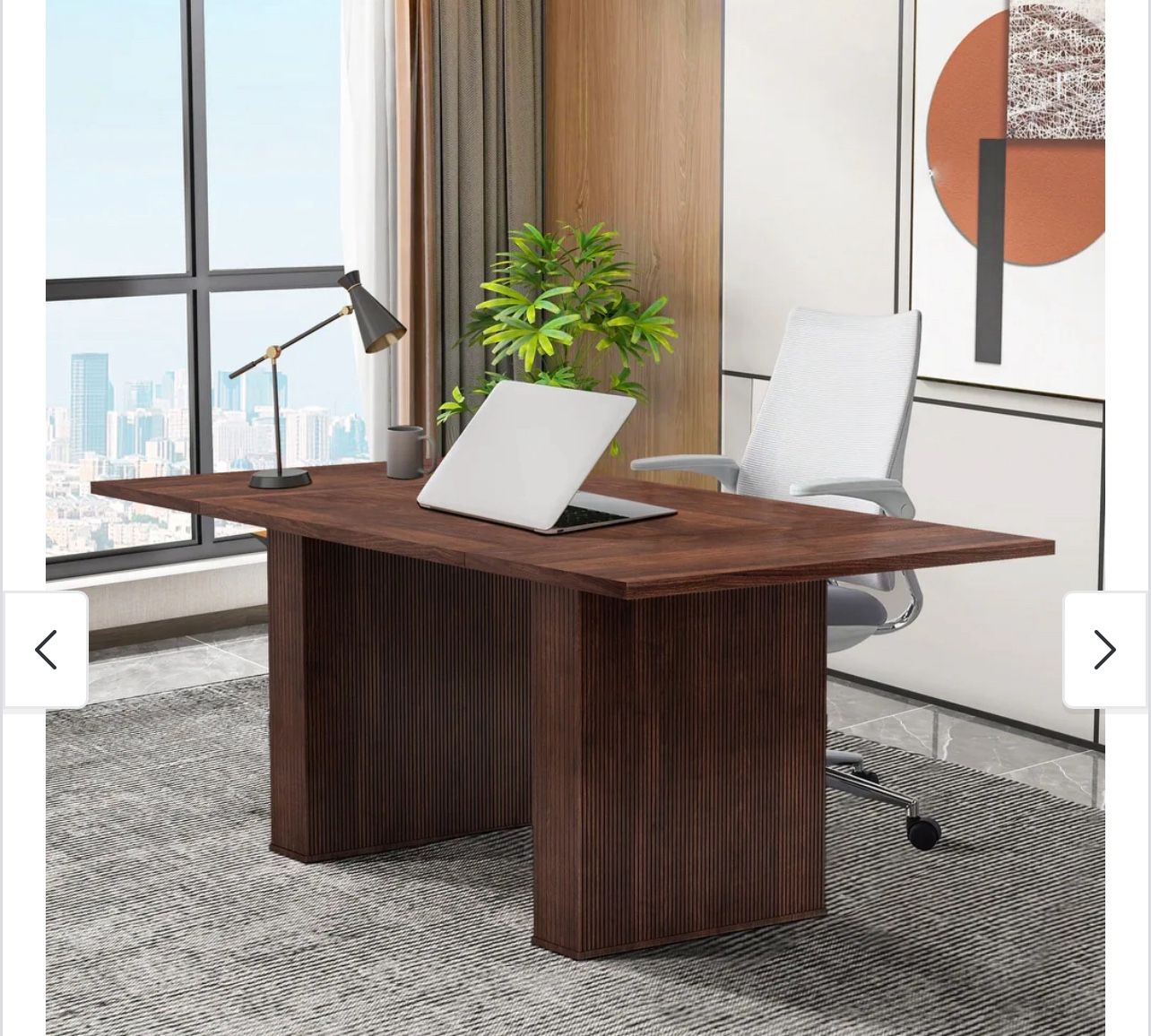 78 Inch Long Executive Desk, Large Office Desk with Wood Strip Base, Modern Farmhouse Computer Desk Business Furniture for Home Office