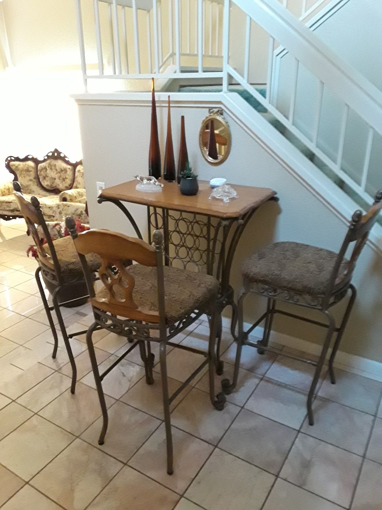 Kitchen table and 3 chairs. Bar table and 3 chairs. Call or Text {contact info removed}. Leave message if no answer.