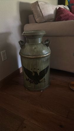 Vintage Metal Milk Can with Eagle Design
