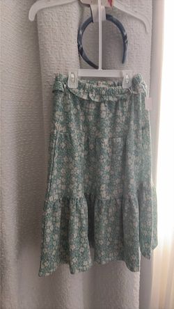 Teal Floral Tiered Midi Skirt