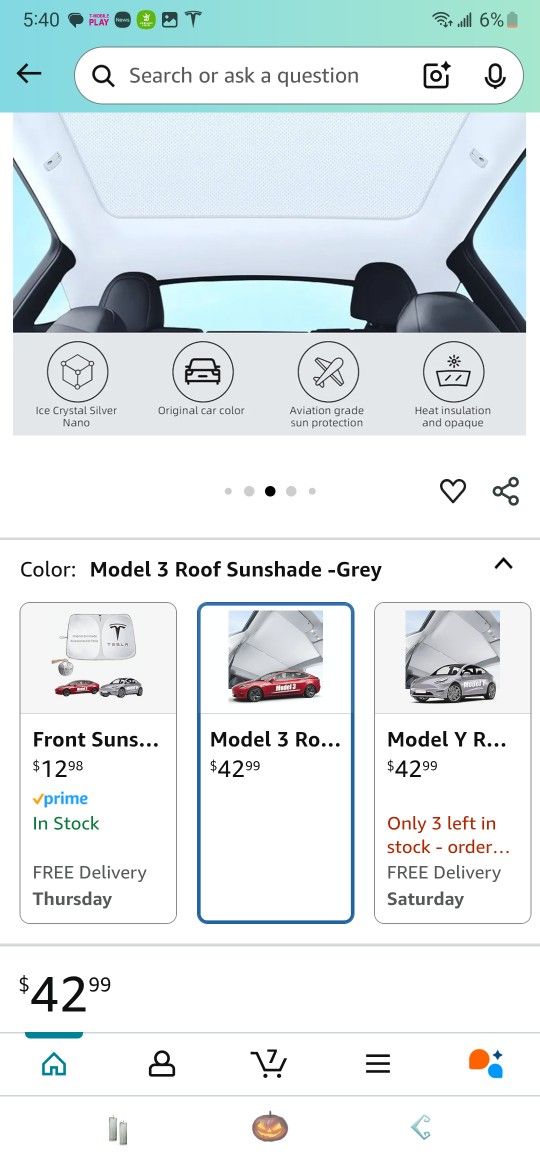 Tesla Model 3 Roof Sunshade