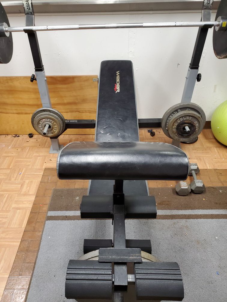 Weider pro weight bench and weights