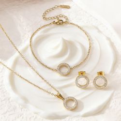 Gold-Tone Rhinestone Necklace & Earrings Set