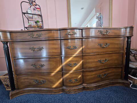 Classic Walnut French-Style Dresser with Ornate Brass Pulls