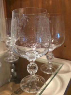 Vintage Bohemia Crystal "Cascade" Etched Wine Glasses Goblets - Set of 2