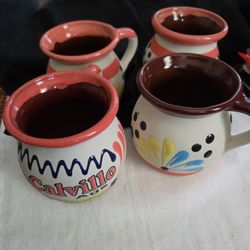Set of 4 Colorfull Mexican Clay Mugs."jarritos"