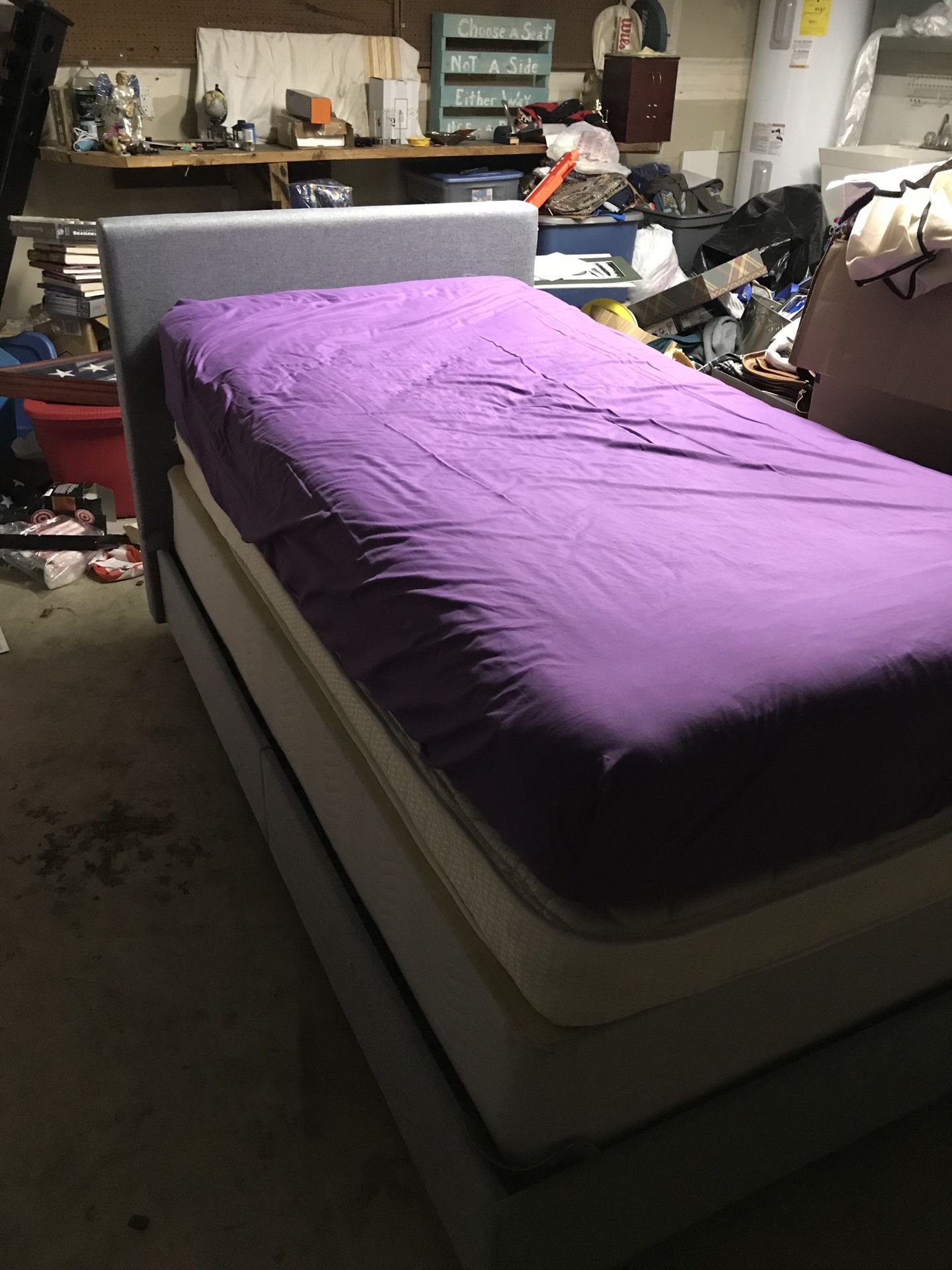 Twin bed frame, box spring, with 2 mattresses