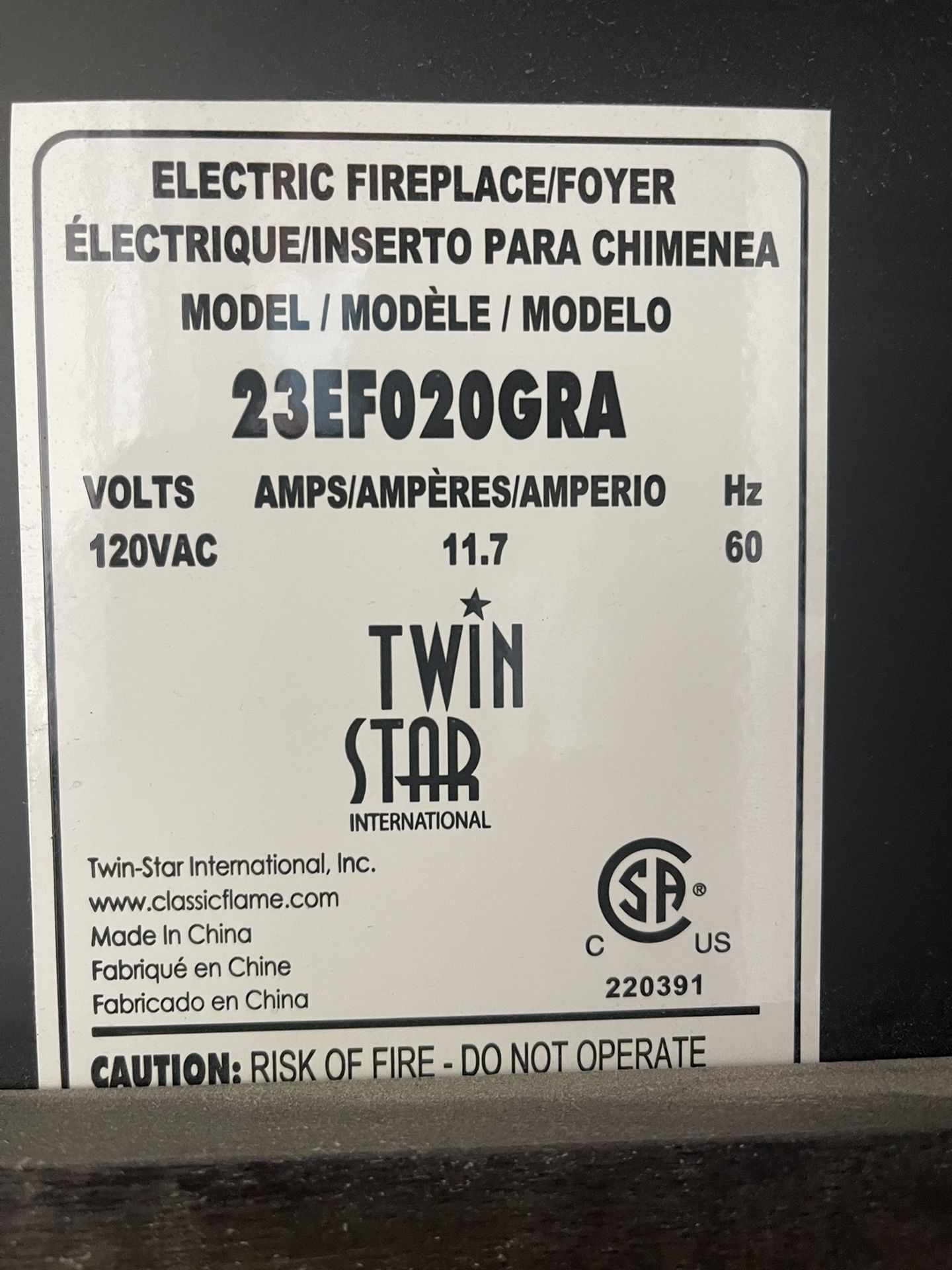 Twin Star Electri c Fireplace Model #23EF020GRA for Sale in Westminster, CO  - OfferUp