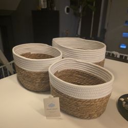 Home-Complete Multiple sizes Brown Cotton Collapsible Stackable Basket 3 -Pac