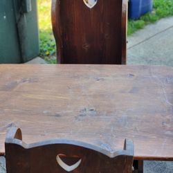 Vintage Mid-century Charles P I N D Trestle Table With Two Chairs Heart Design Very Heavy Real P I N E