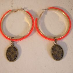 Upcycled Designer LV Bright Orange Hoop Earrings